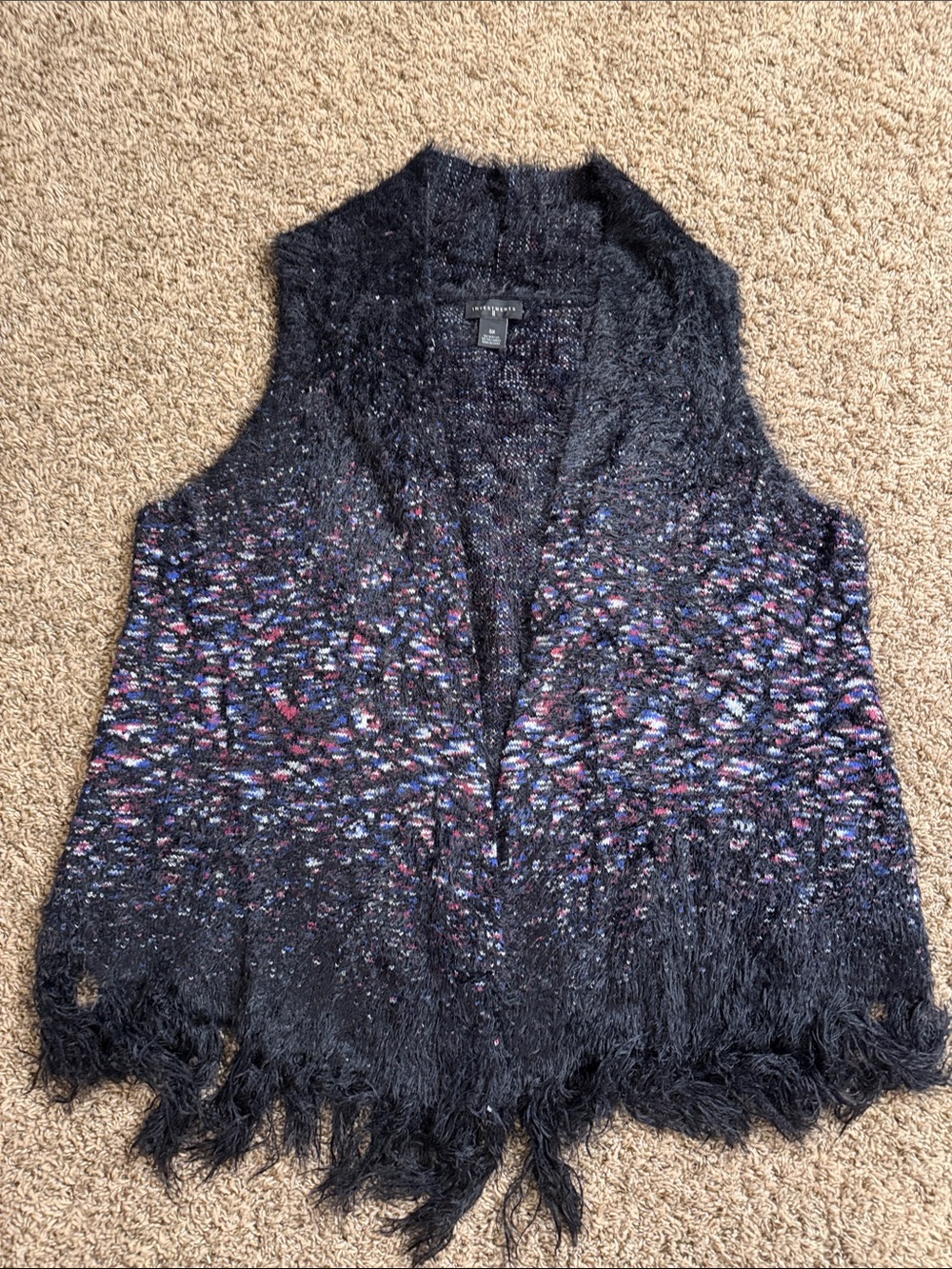 Investments Black Multicolor Fringe Open-Front Sweater Vest